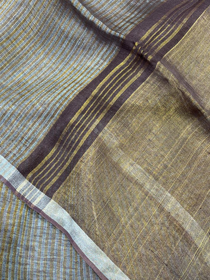 BROWN TISSUE PURE HANDLOOM LINEN SAREE