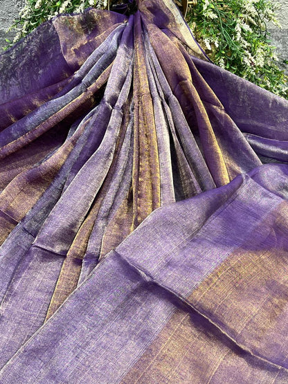 PURPLE TISSUE PURE HANDLOOM LINEN SAREE