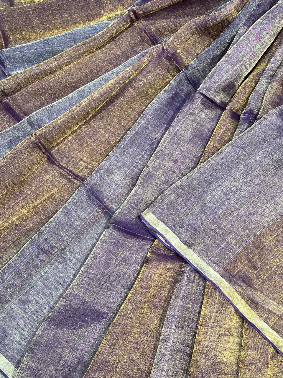 PURPLE TISSUE PURE HANDLOOM LINEN SAREE