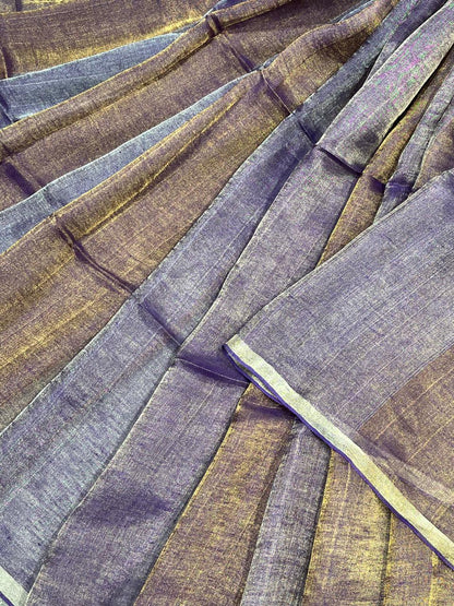 PURPLE TISSUE PURE HANDLOOM LINEN SAREE