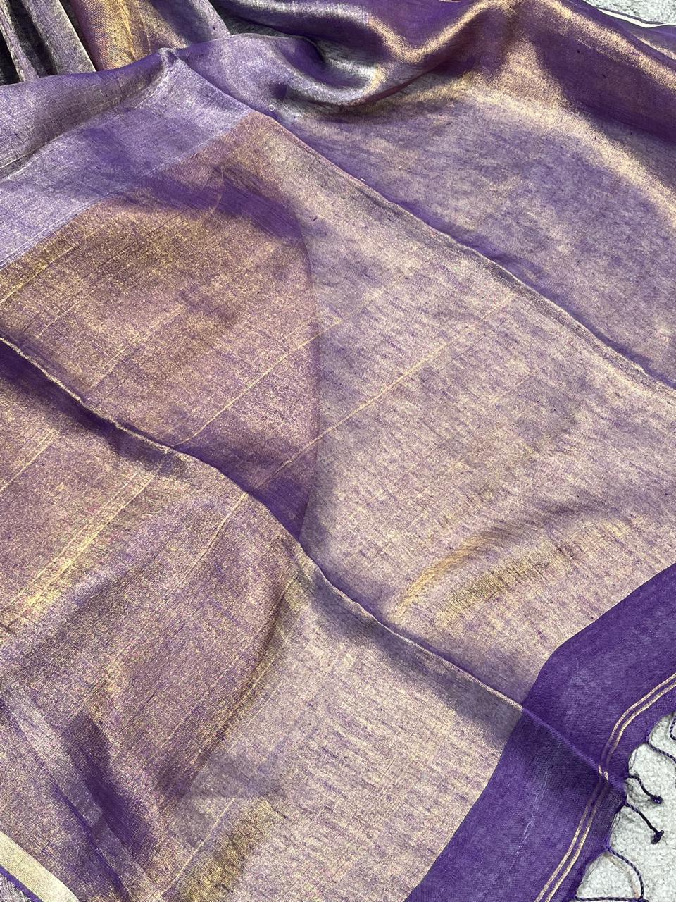 PURPLE TISSUE PURE HANDLOOM LINEN SAREE