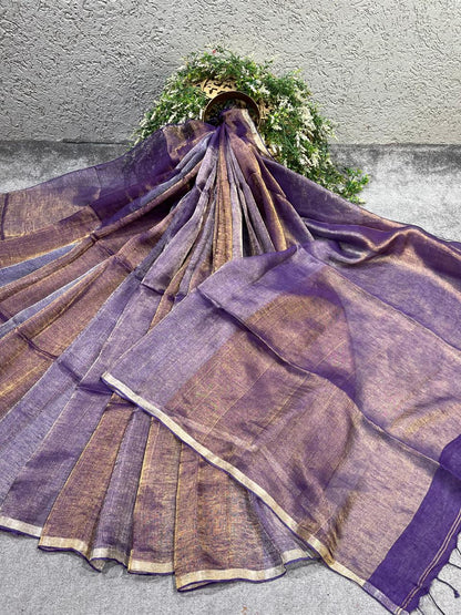 PURPLE TISSUE PURE HANDLOOM LINEN SAREE