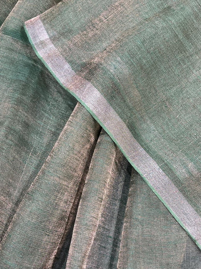GREEN TISSUE PURE HANDLOOM LINEN SAREE