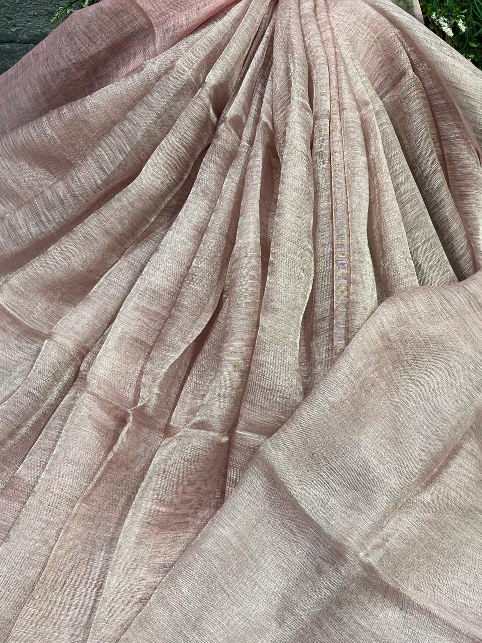 POWDER PINK TISSUE PURE HANDLOOM LINE SAREE