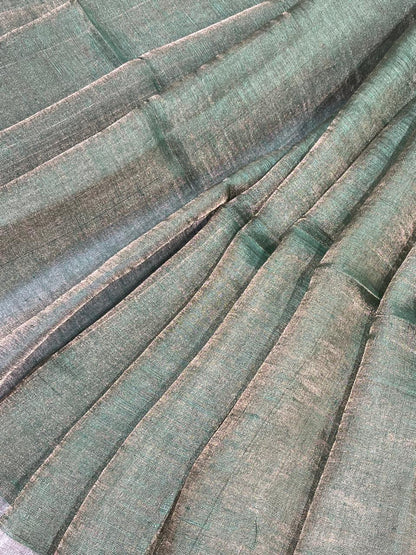 GREEN TISSUE PURE HANDLOOM LINEN SAREE