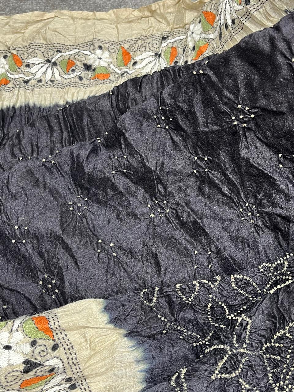 BLACK TASSAR PURE HANDLOOM BANDHEJ SAREE