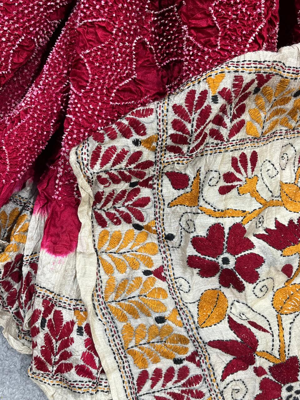 RED TASSAR PURE HANDLOOM BANDHEJ SAREE