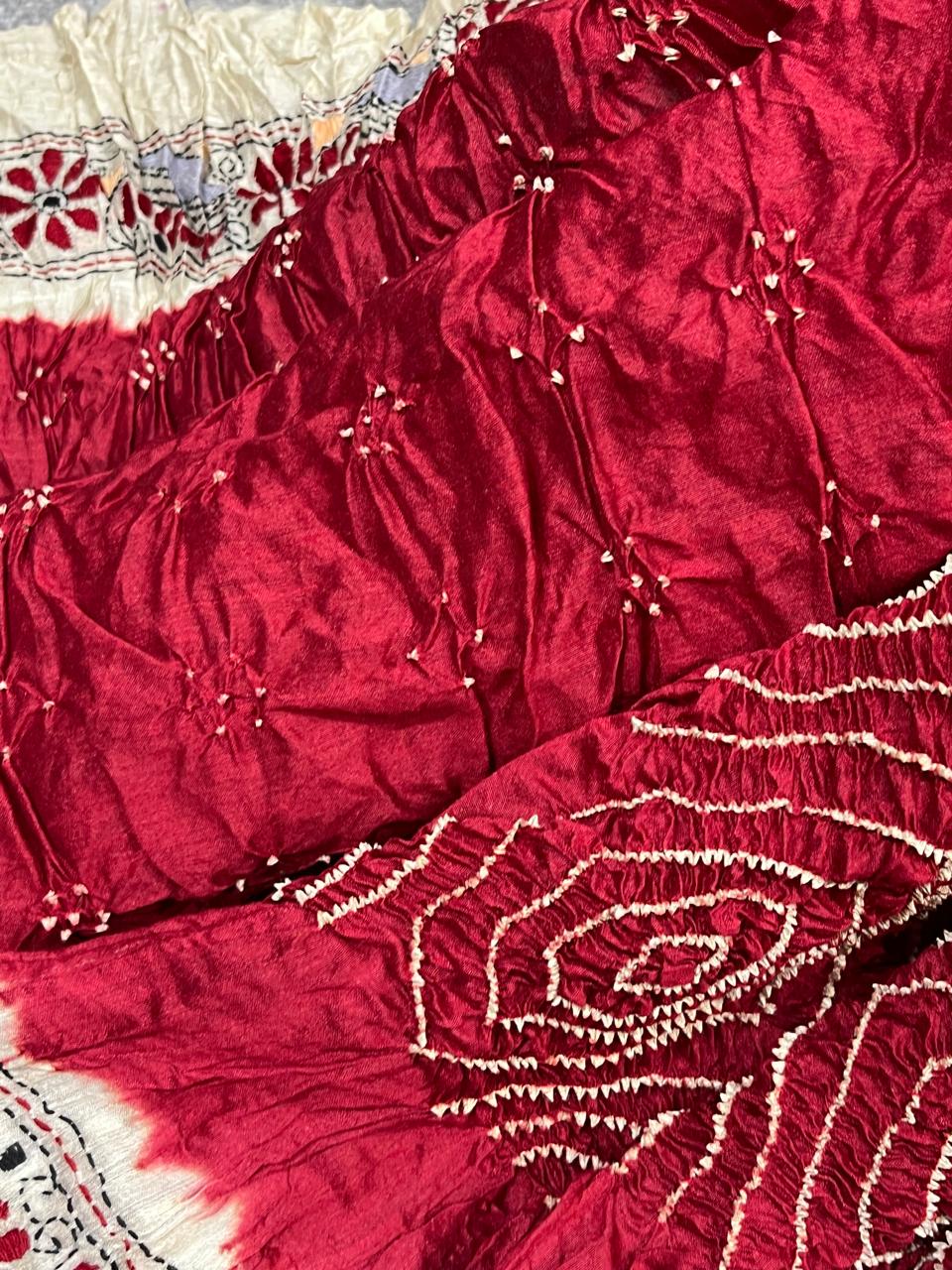 RED TASSAR PURE HANDLOOM BANDHEJ SAREE