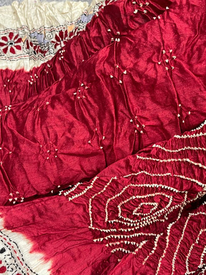 RED TASSAR PURE HANDLOOM BANDHEJ SAREE