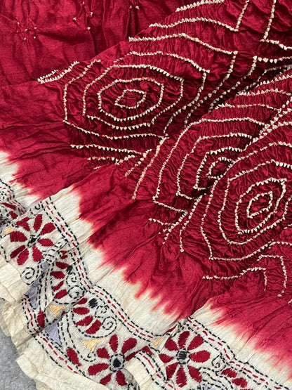 RED TASSAR PURE HANDLOOM BANDHEJ SAREE