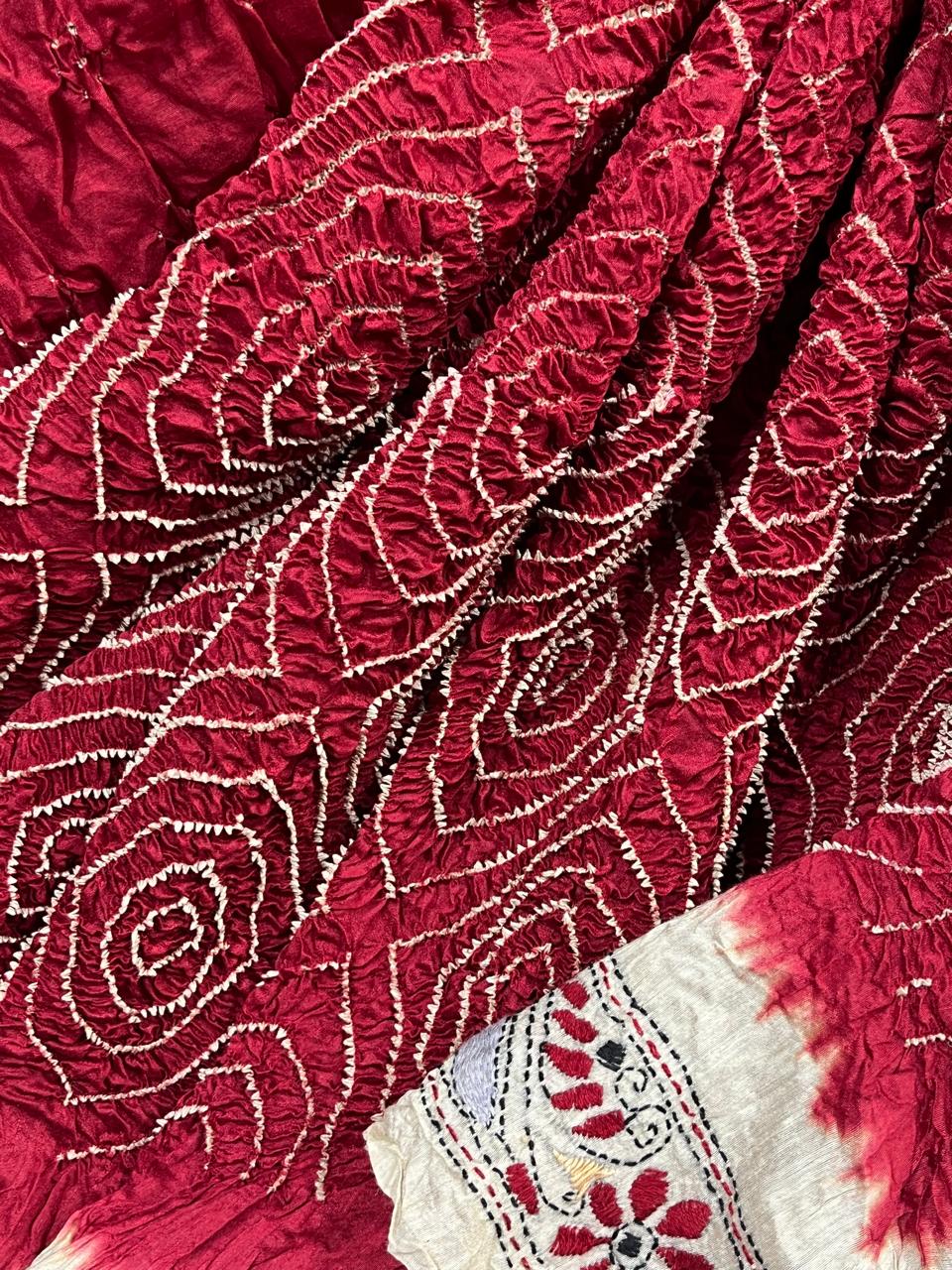 RED TASSAR PURE HANDLOOM BANDHEJ SAREE