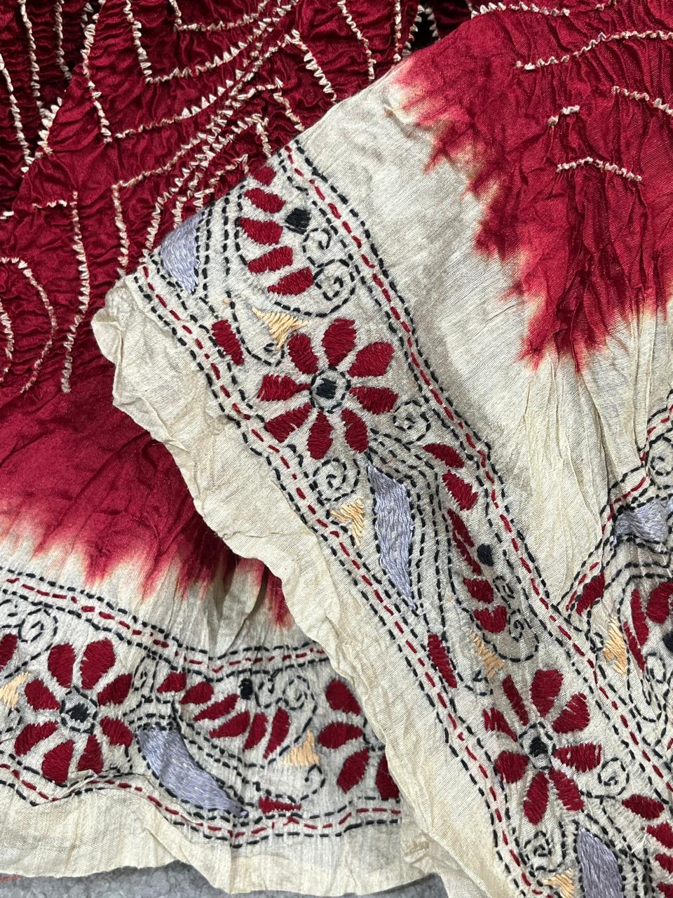 RED TASSAR PURE HANDLOOM BANDHEJ SAREE