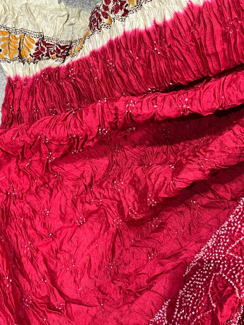 RED TASSAR PURE HANDLOOM BANDHEJ SAREE