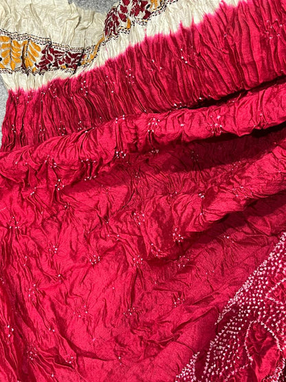 RED TASSAR PURE HANDLOOM BANDHEJ SAREE