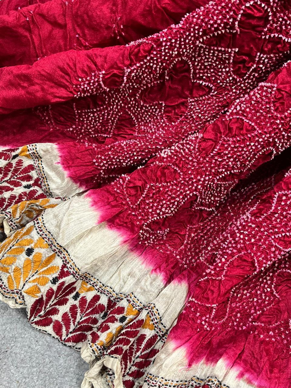 RED TASSAR PURE HANDLOOM BANDHEJ SAREE