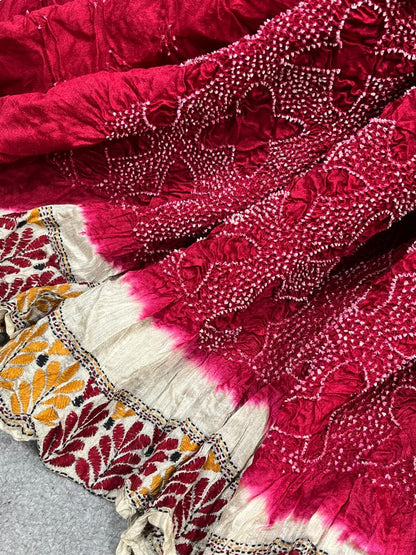 RED TASSAR PURE HANDLOOM BANDHEJ SAREE