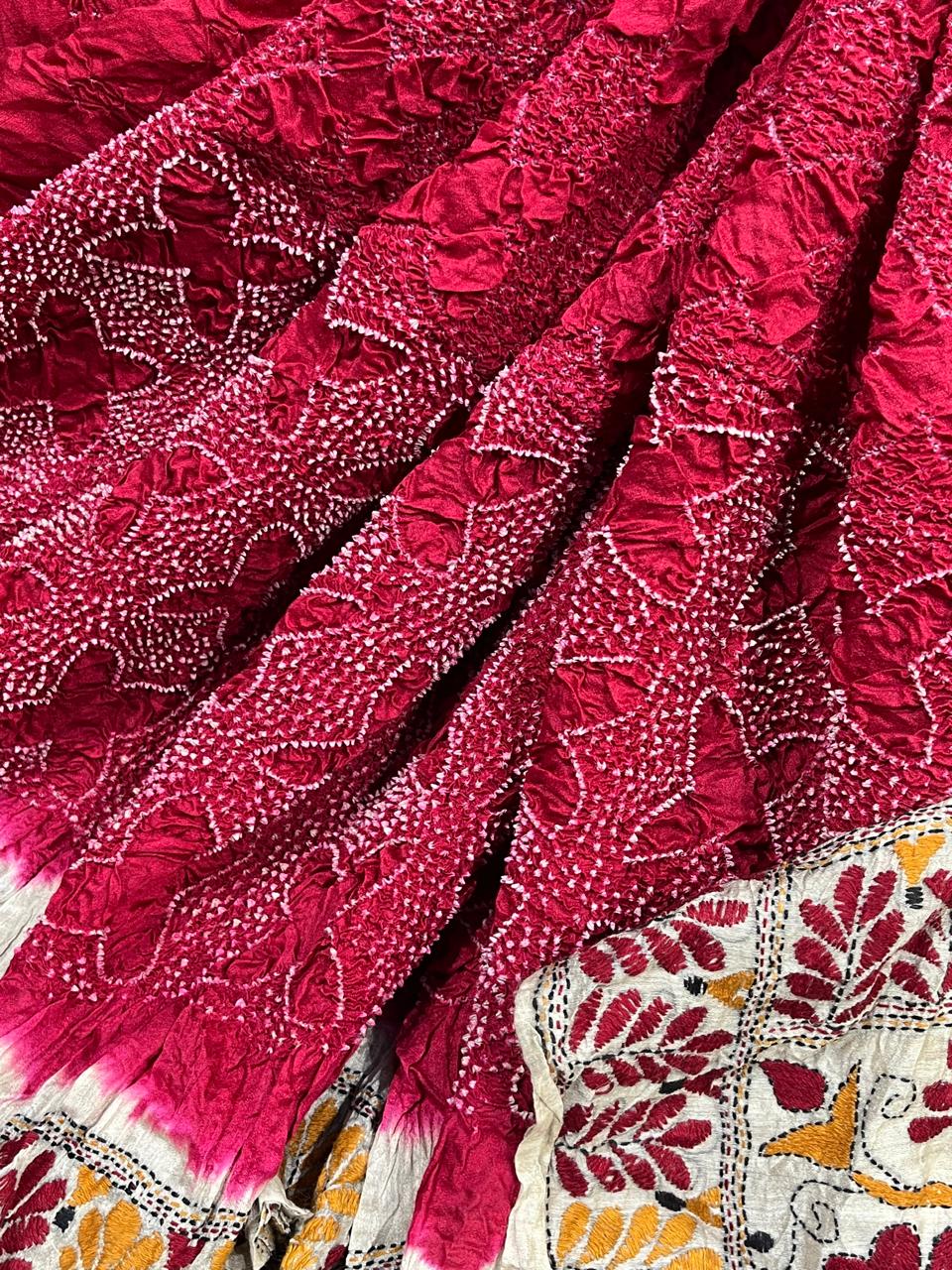 RED TASSAR PURE HANDLOOM BANDHEJ SAREE