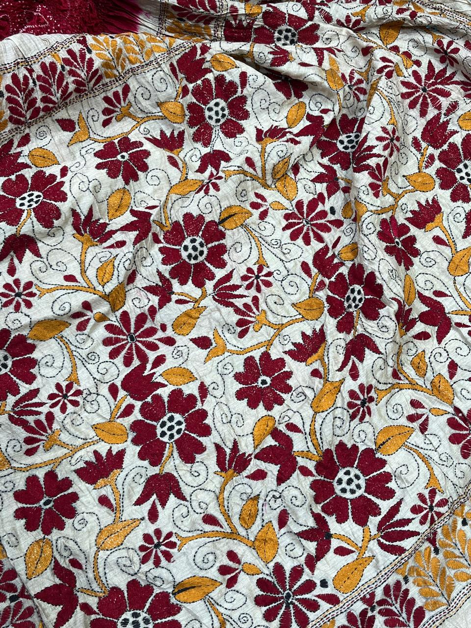 RED TASSAR PURE HANDLOOM BANDHEJ SAREE