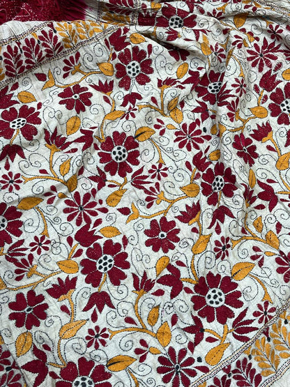 RED TASSAR PURE HANDLOOM BANDHEJ SAREE