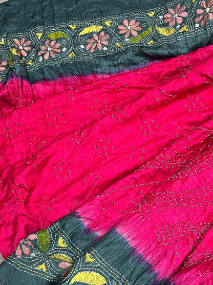 PINK GAJJI SILK PURE HANDLOOM BANDHEJ SAREE