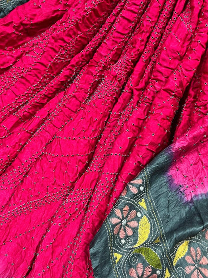 PINK GAJJI SILK PURE HANDLOOM BANDHEJ SAREE