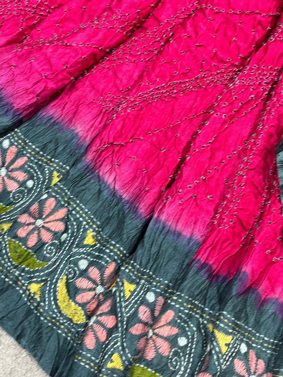 PINK GAJJI SILK PURE HANDLOOM BANDHEJ SAREE