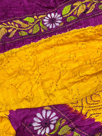 YELLOW GAJJI SILK PURE HANDLOOM BANDHEJ SAREE