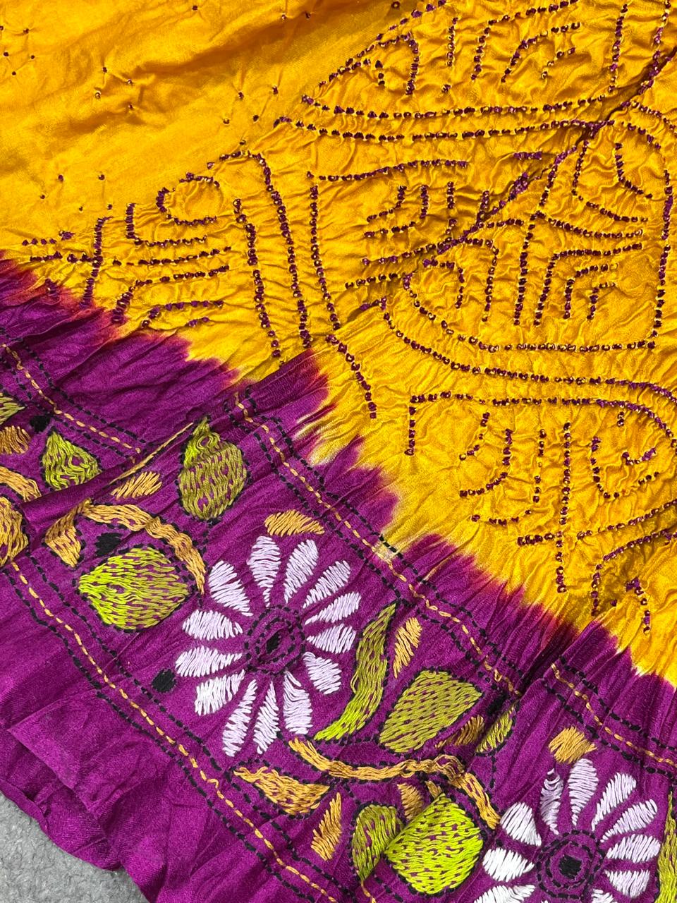 YELLOW GAJJI SILK PURE HANDLOOM BANDHEJ SAREE