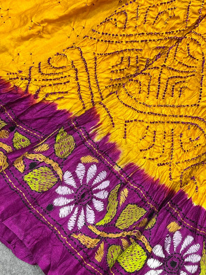 YELLOW GAJJI SILK PURE HANDLOOM BANDHEJ SAREE