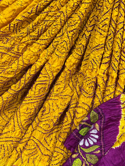 YELLOW GAJJI SILK PURE HANDLOOM BANDHEJ SAREE
