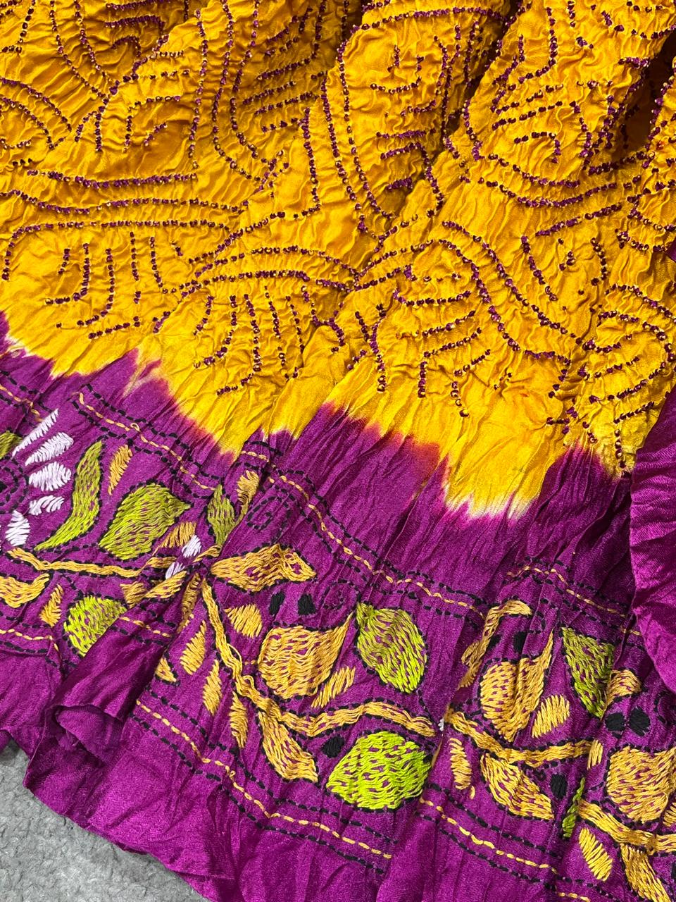 YELLOW GAJJI SILK PURE HANDLOOM BANDHEJ SAREE