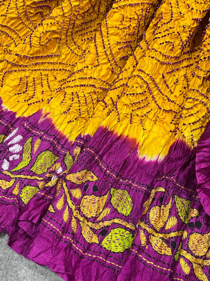 YELLOW GAJJI SILK PURE HANDLOOM BANDHEJ SAREE
