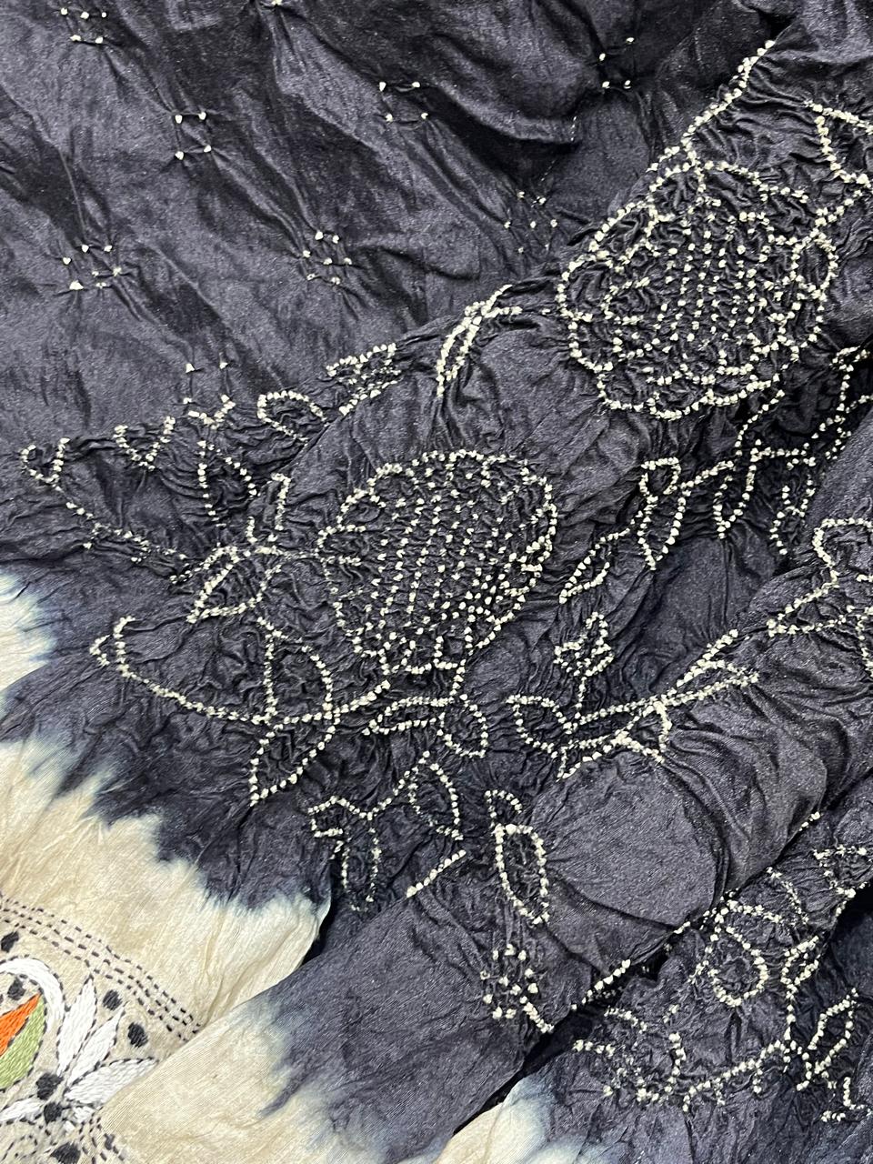 BLACK TASSAR PURE HANDLOOM BANDHEJ SAREE