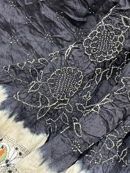 BLACK TASSAR PURE HANDLOOM BANDHEJ SAREE
