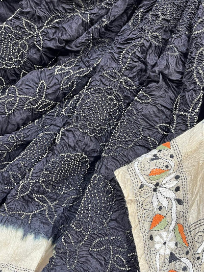 BLACK TASSAR PURE HANDLOOM BANDHEJ SAREE