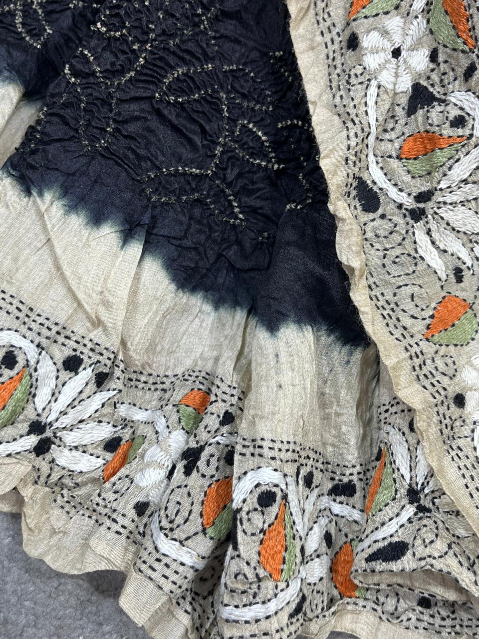 BLACK TASSAR PURE HANDLOOM BANDHEJ SAREE