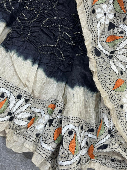 BLACK TASSAR PURE HANDLOOM BANDHEJ SAREE