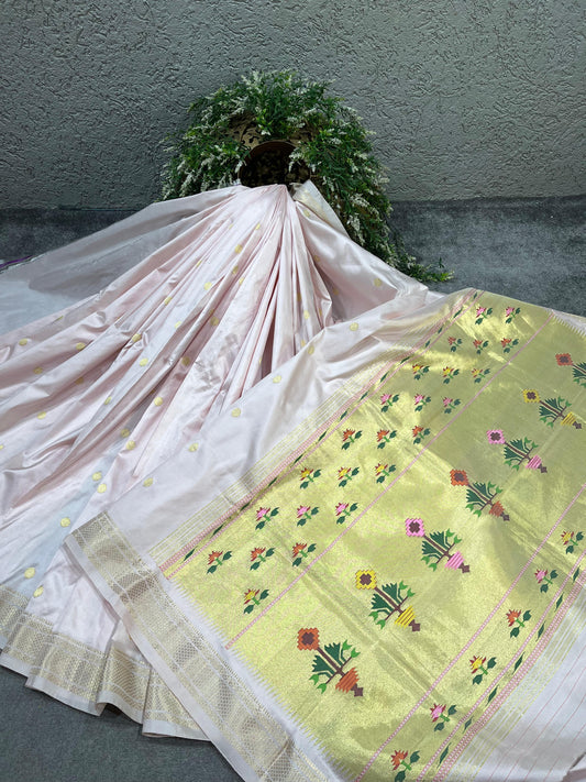POWDER PINK SILK PURE HANDLOOM PAITHANI SAREE
