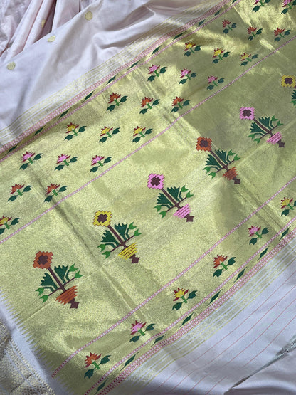 POWDER PINK SILK PURE HANDLOOM PAITHANI SAREE