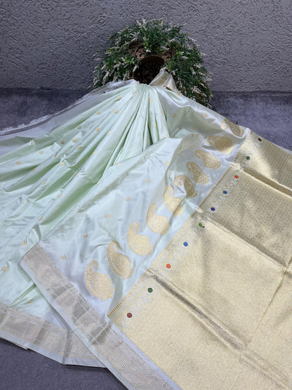 LIGHT PISTA GREEN SILK PURE HANDLOOM PAITHANI SAREE