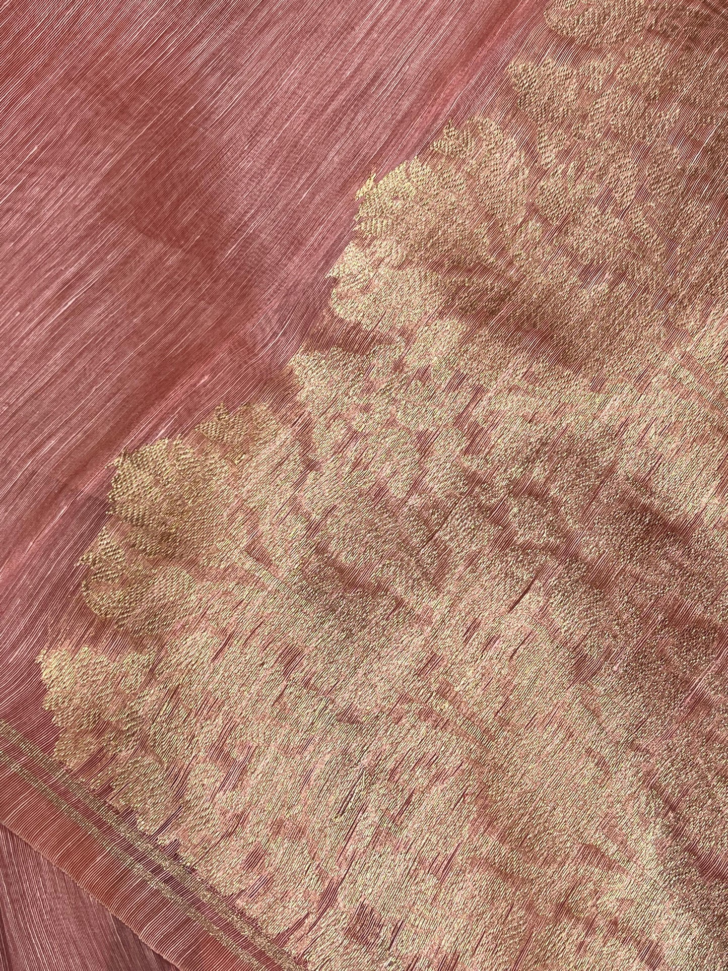 PEACH PINK LINEN PURE HANDLOOM BANARASI SAREE