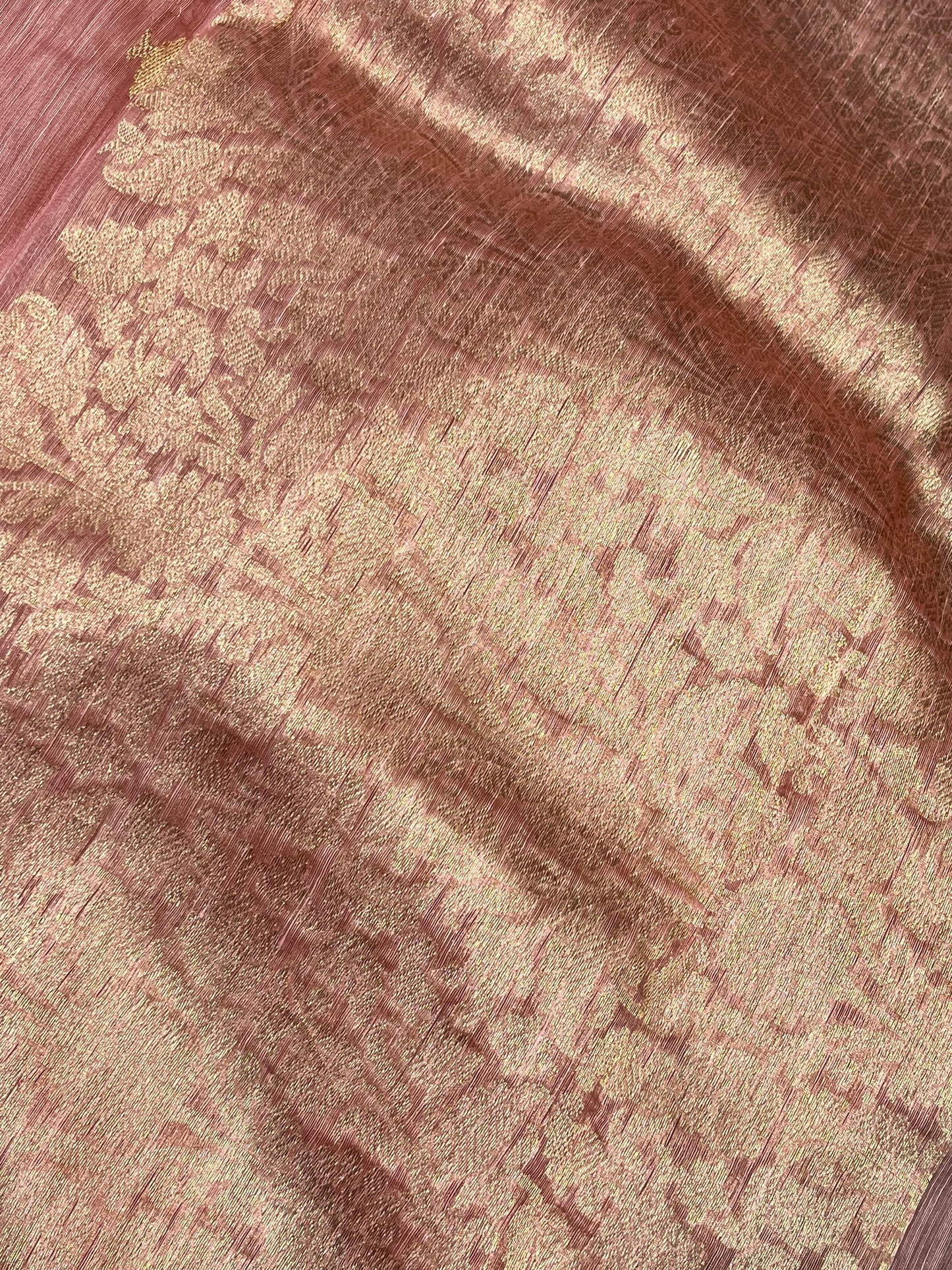 PEACH PINK LINEN PURE HANDLOOM BANARASI SAREE