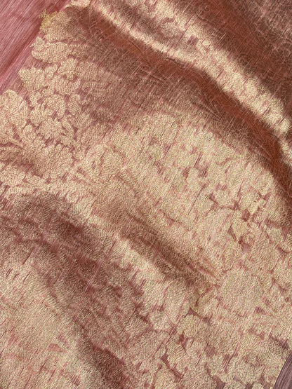 PEACH PINK LINEN PURE HANDLOOM BANARASI SAREE