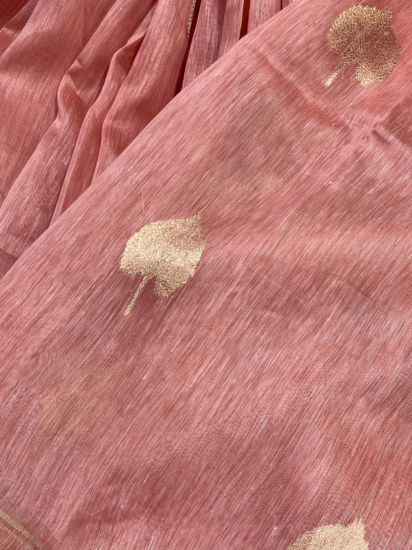 PEACH PINK LINEN PURE HANDLOOM BANARASI SAREE