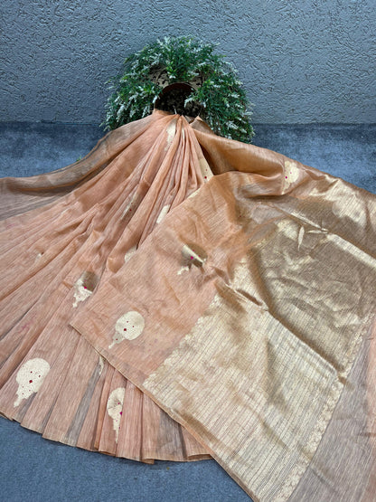 PEACH LINEN PURE HANDLOOM BANARASI SAREE