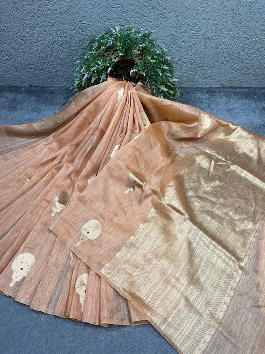 PEACH LINEN PURE HANDLOOM BANARASI SAREE