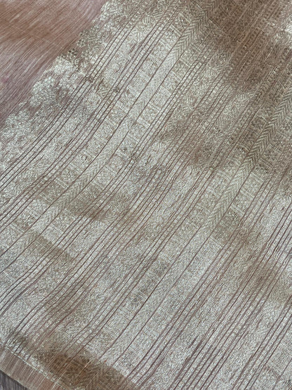 PEACH LINEN PURE HANDLOOM BANARASI SAREE