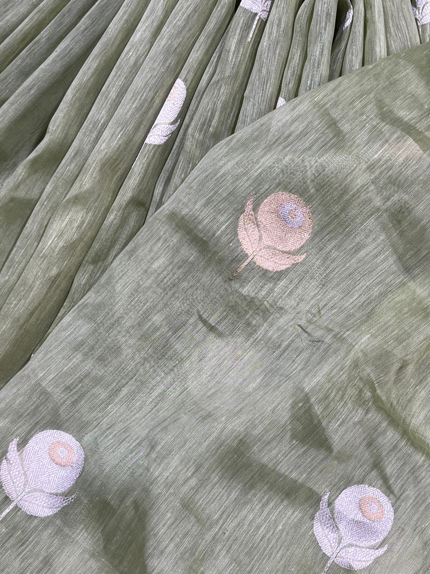 PASTEL GREEN LINEN PURE HANDLOOM BANARASI SAREE