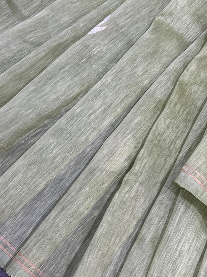PASTEL GREEN LINEN PURE HANDLOOM BANARASI SAREE