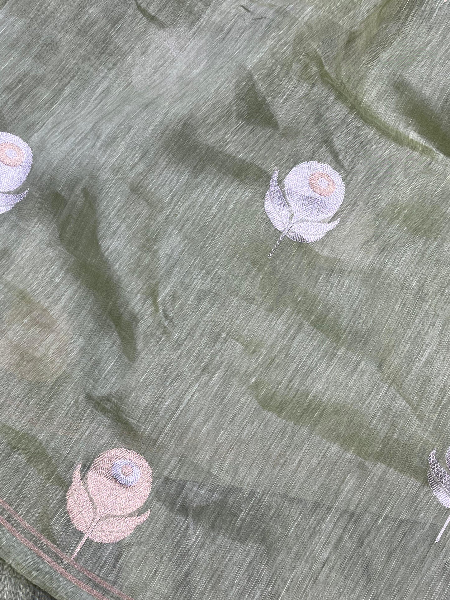 PASTEL GREEN LINEN PURE HANDLOOM BANARASI SAREE